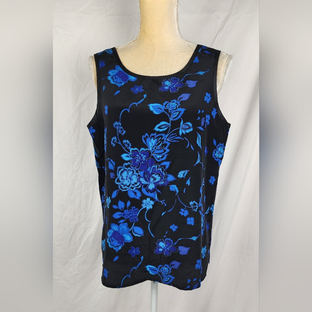 Koos Of Course 100% Silk  Artsy Minimalist Floral Sleeveless Women's Top sz M